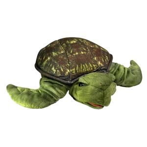 Folkmanis Puppets Sea Turtle Hand Puppet Green Shell 2014 Movable Mouth Flippers